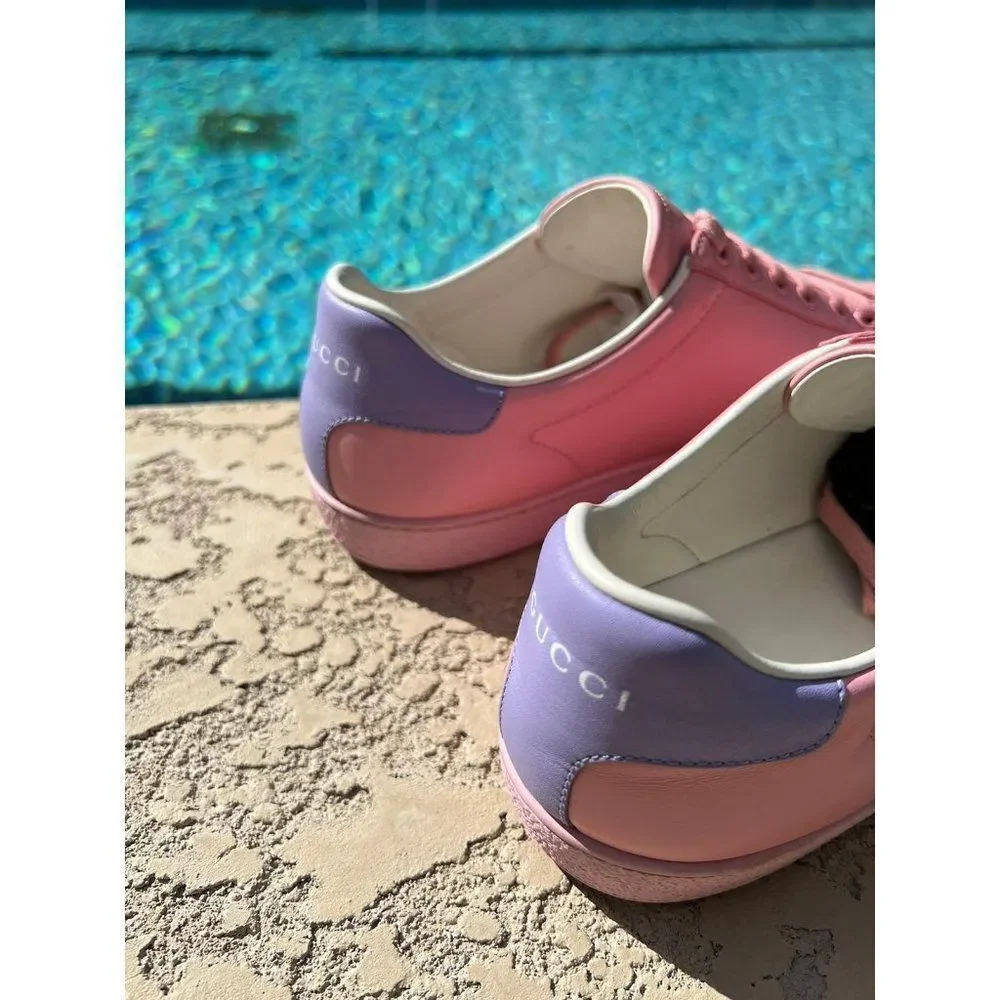 GUCCI Men Pink & Purple Leather New Ace Athletic Sneakers Size 39.5 - Picture 8 of 14